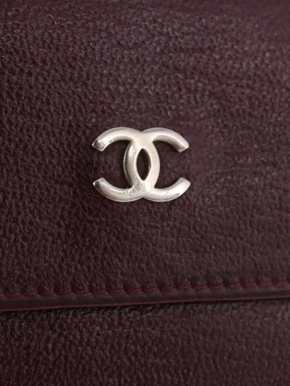CHANEL Trifold Wallet Leather Bordeaux Gold CC Auth bs35714